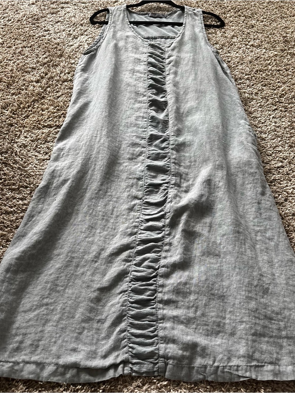 cut loose Light Gray Linen Maxi Dress with Front Ruching